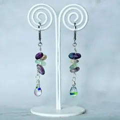 天然石フローライト⭐︎ドロップ型ピアス