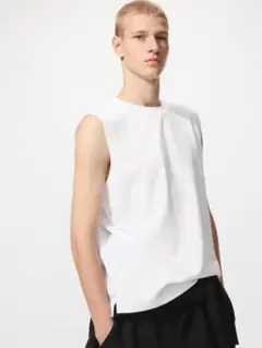 Sサイズ UNIQLO エアリズムコットンノースリーブTシャツ ホワイト