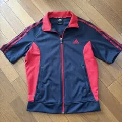 adidasアディダス 刺繍ロゴ 半袖 ジップアップ トラックジャケット