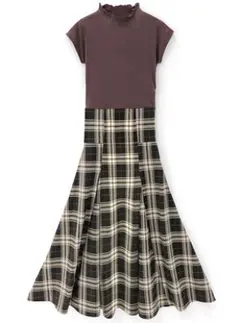 チェック柄バックレースアップワンピース