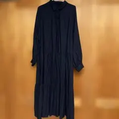 H&M黒 シャツドレス ロング丈 ティアード サイズL