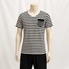 NANO universe ボーダー Vネック ポケットTシャツ Lサイズ