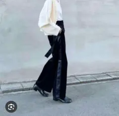 GU UNDERCOVERコラボ サテンリボンコーデュロイワイドパンツ 黒