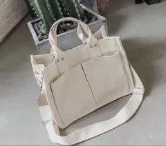 ショルダーバッグ トートバッグ　キャンバス 多ポケットバッグ 2way 通学通勤