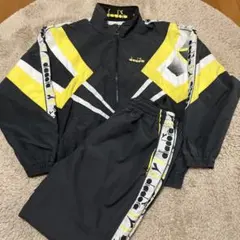 90s diadora ディアドラ ナイロンセットアップ黒/黄色 Lサイズ