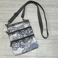 レスポートサック 花柄 サコッシュ ベージュ×グレー 旅行 ポーチ ポシェット