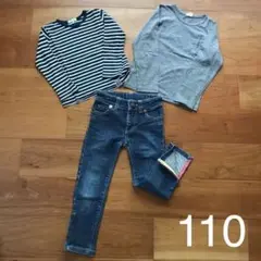 110サイズ　e.a.B 裾ジップデニムパンツ サンカンシオン　ロンT2枚セット