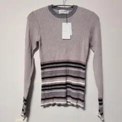 【OPAQUE.CLIP】タグ付き ベージュ ボーダー ニット リブニット