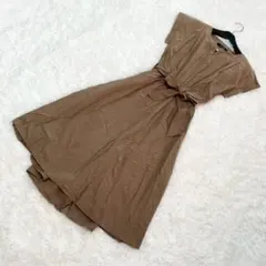 nano・BASE ロングワンピース コットン100 共布リボン ベージュ