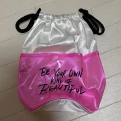 巾着ポーチ ホワイト×ピンク ビニール素材