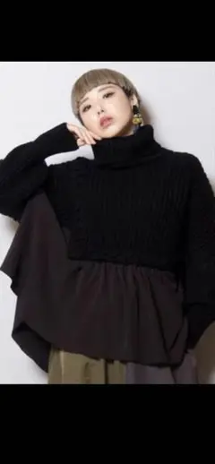 【新品】オズモーシス　編込ニット切替プルオーバー　ブラック