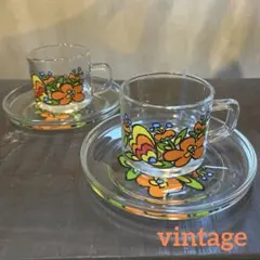 쇼와 레트로 ︎✦︎ヴィンテージ︎✦︎佐々木ガラス たびだち︎✦︎ガラスカップ&ソーサー︎✦︎2客