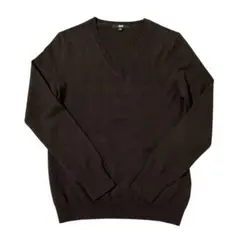 ユニクロ　カシミヤVネックセーター　ダークブラウン　L