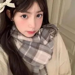 冬祭限定 チェック柄フリンジ付きマフラー 大判