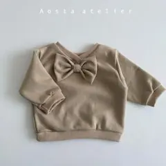 韓国 90cm Aosta Vネック リボン トレーナー ブラウン　ベージュ