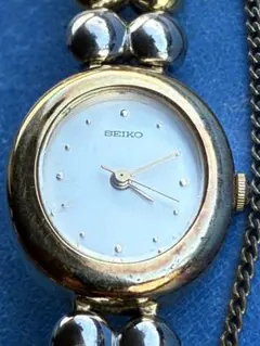 SEIKOブレスウォッチ金銀ボールチェーンデザイン時計不動品