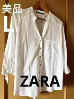 美品✨【ZARA】ホワイト五分袖シャツ ポケット付き