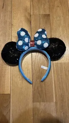 ミニーマウス　スパンコールカチューシャ　青　ブルー