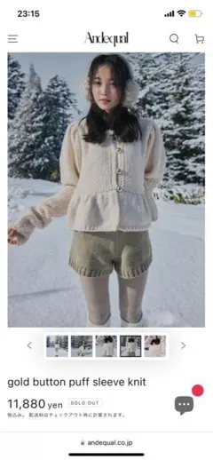 Andequal / gold button puff sleeve knit