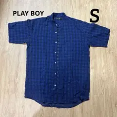 プレイボーイ　PLAY BOY シャツ　半袖　メンズ　ネイビー　チェック　Sのサムネイル