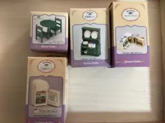 シルバニアファミリー 冷蔵庫　キッチン　食器棚　丸テーブル　初期　緑家具　レア