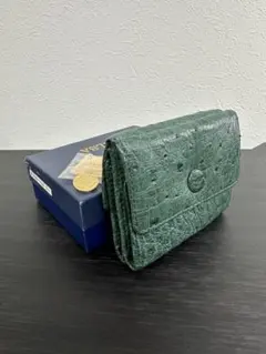 ★新品未使用★オーストリッチレザー　財布　緑 三つ折り 小さい