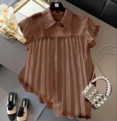 大きいサイズ トップス 5XL ブラウン フリル シャツ