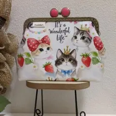 ハンドメイド　マーブルがま口ポーチ（クイーンキャット）