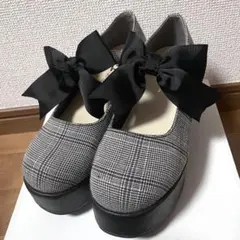 厚底 パンプス チェック柄