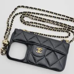 美品✨CHANEL iphone14proケース マトラッセ チェーン レザー