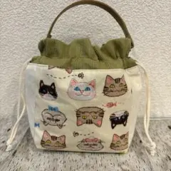 持ち手付き巾着ポーチ　ハンドメイド