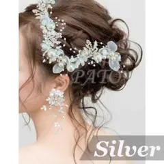 フラワー パール ヘッドドレス★シルバー★ウェディング ブライダル アクセサリー