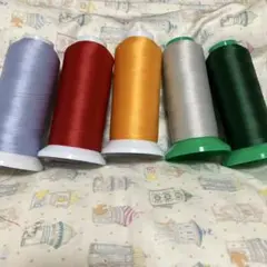 ミシン糸 5個セット 水色赤 オレンジ グレー 緑