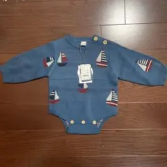新品未使用、バースデイ、帆船柄 ニットロンパース 70サイズ、コトリ