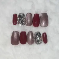 赤 埋めつくし マグネット ネイルチップ 10個セット