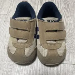 asics アシックス　キッズシューズ ベージュ ネイビー マジックテープ