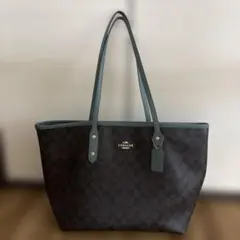 COACH シグネチャー トートバッグ ダークブラウン　グリーン