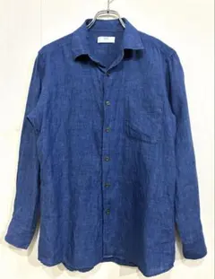 UNIQLO プレミアムリネンシャツ　長袖　ブルー（青）M 麻100%