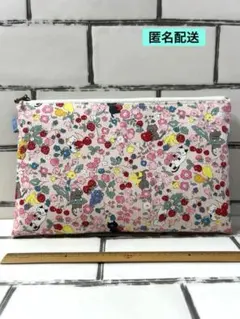 ねこ猫×フルーツ　お薬手帳ポーチ　ピンク　春　マルチ　通帳ケース　ハンドメイド