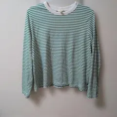 H&M 緑と白のストライプ 長袖Tシャツ
