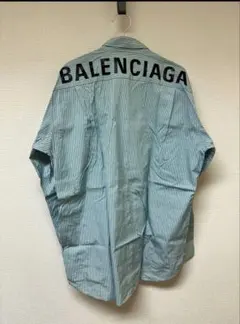 訳アリ】BALENCIAGA ブルーストライプバックロゴ長袖シャツ サイズ44
