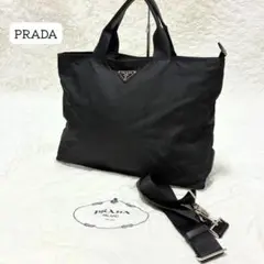美品】プラダPRADA大きめプラハンドバッグ黒トートバッグ鑑定済!7/A311 