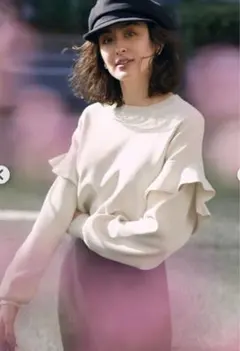 OPAQUE.CLIP フリル付き長袖セーター オフホワイト