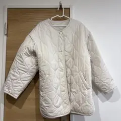 キルティングジャケット ノーカラー ホワイト 中綿アウター