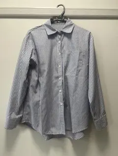 値下げ　ストライプ長袖シャツ　ブルー　M