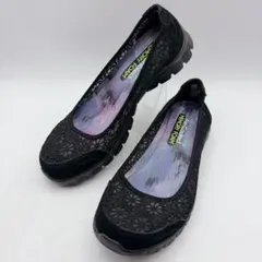 極美品✨スケッチャーズ メモリーフォーム レース 花柄 スリッポン 軽量 黒