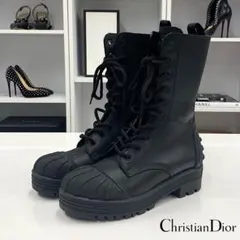 クリスチャンディオール レザー レースアップ ロゴ ショートブーツ ブラック