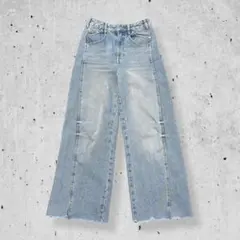 H&Mワイドレッグデニムパンツ切りっぱなしフレアジーンズブーツカット水色XS相当