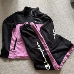 Champion ジャージ上下セット 黒/ピンク　150