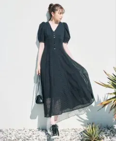 新品未使用 タグ付 ココディール レースMIXパフスリーブワンピース ブラック